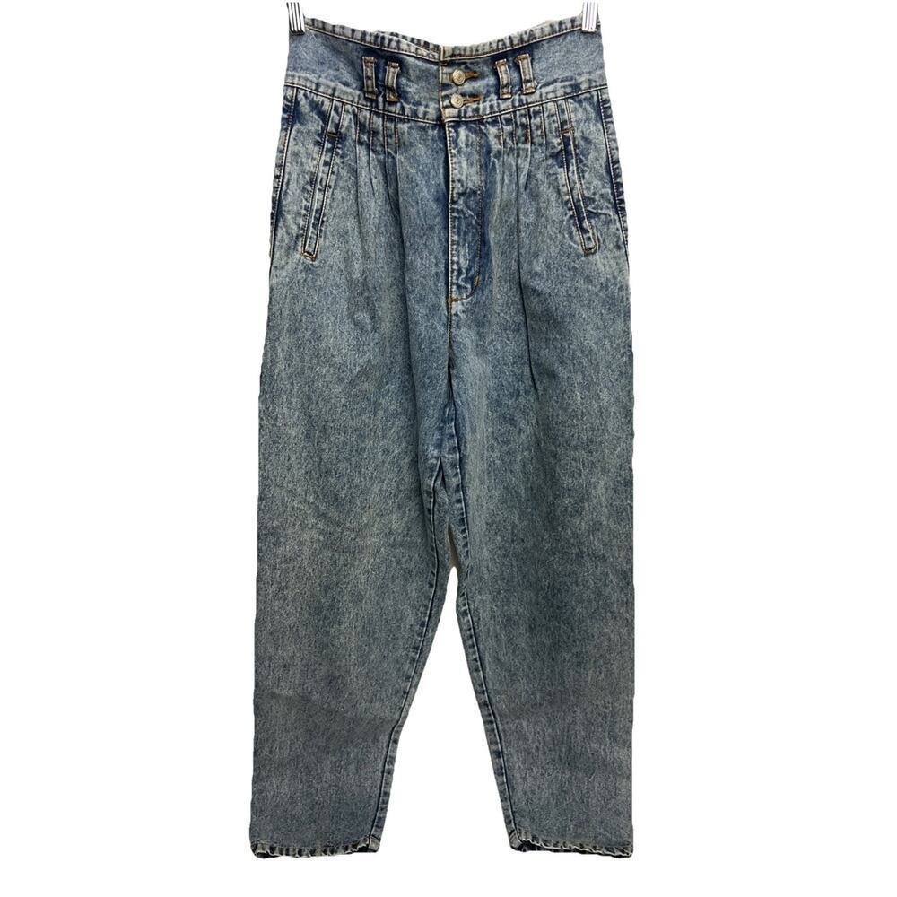 VINTAGE JORDACHE STUDIOS ACID WASH PLEATED JEANS HIGH WAIST MOM 80's Size 7